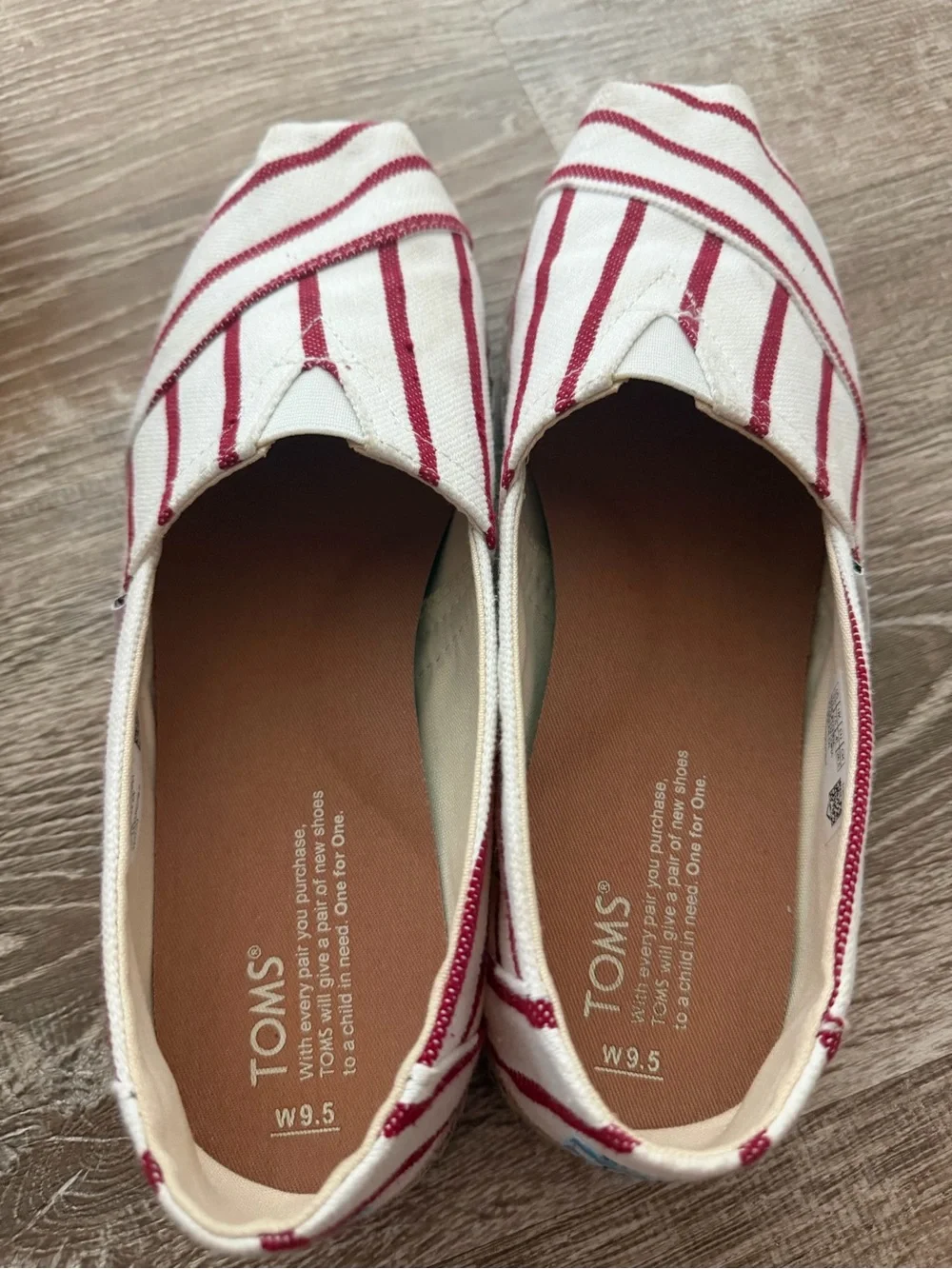 Toms White Espadrilles with Red Stripes